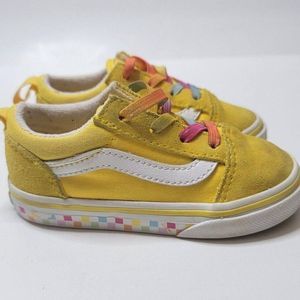 Vans Old Skool Elastic Lace Cyber Shoes Kids Size 7 Yellow Low Top